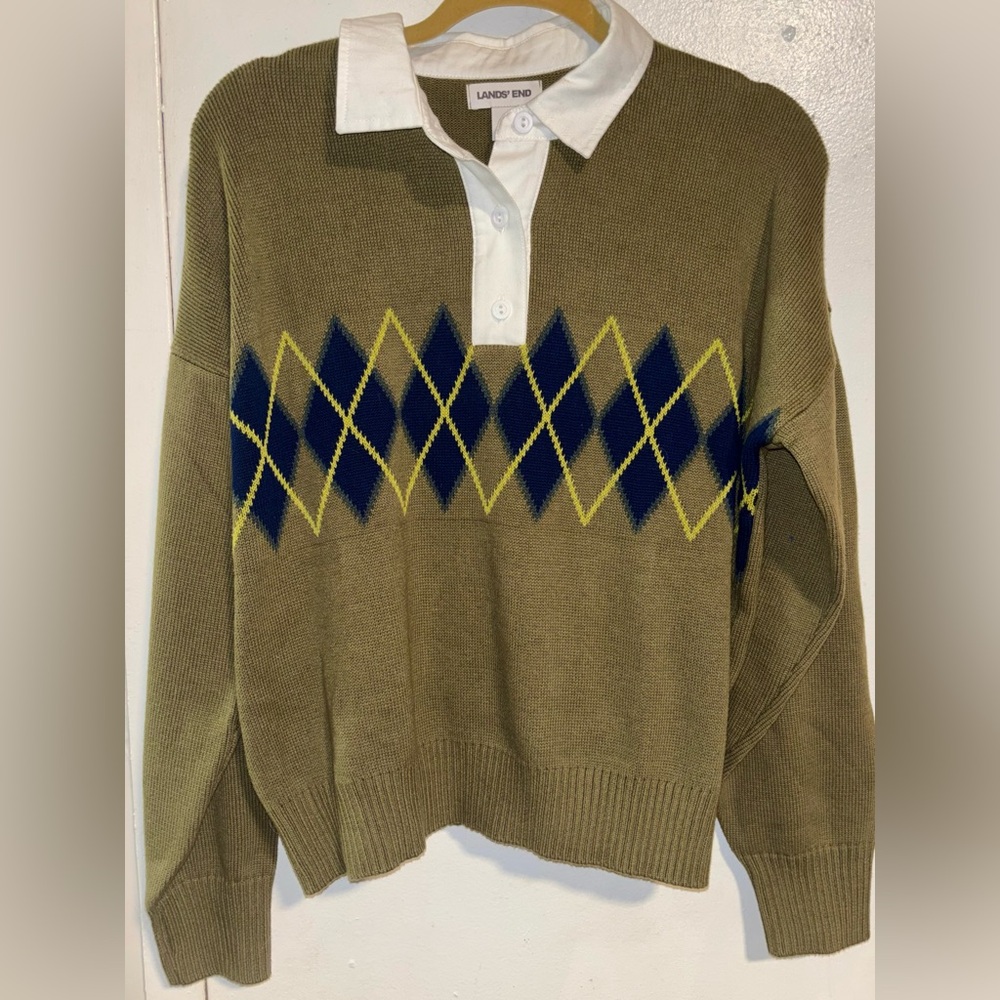Women’s Argyle Sweater - Olive and Navy